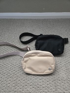 Neutral Beige + Black Crossbody Belt Bag - Women